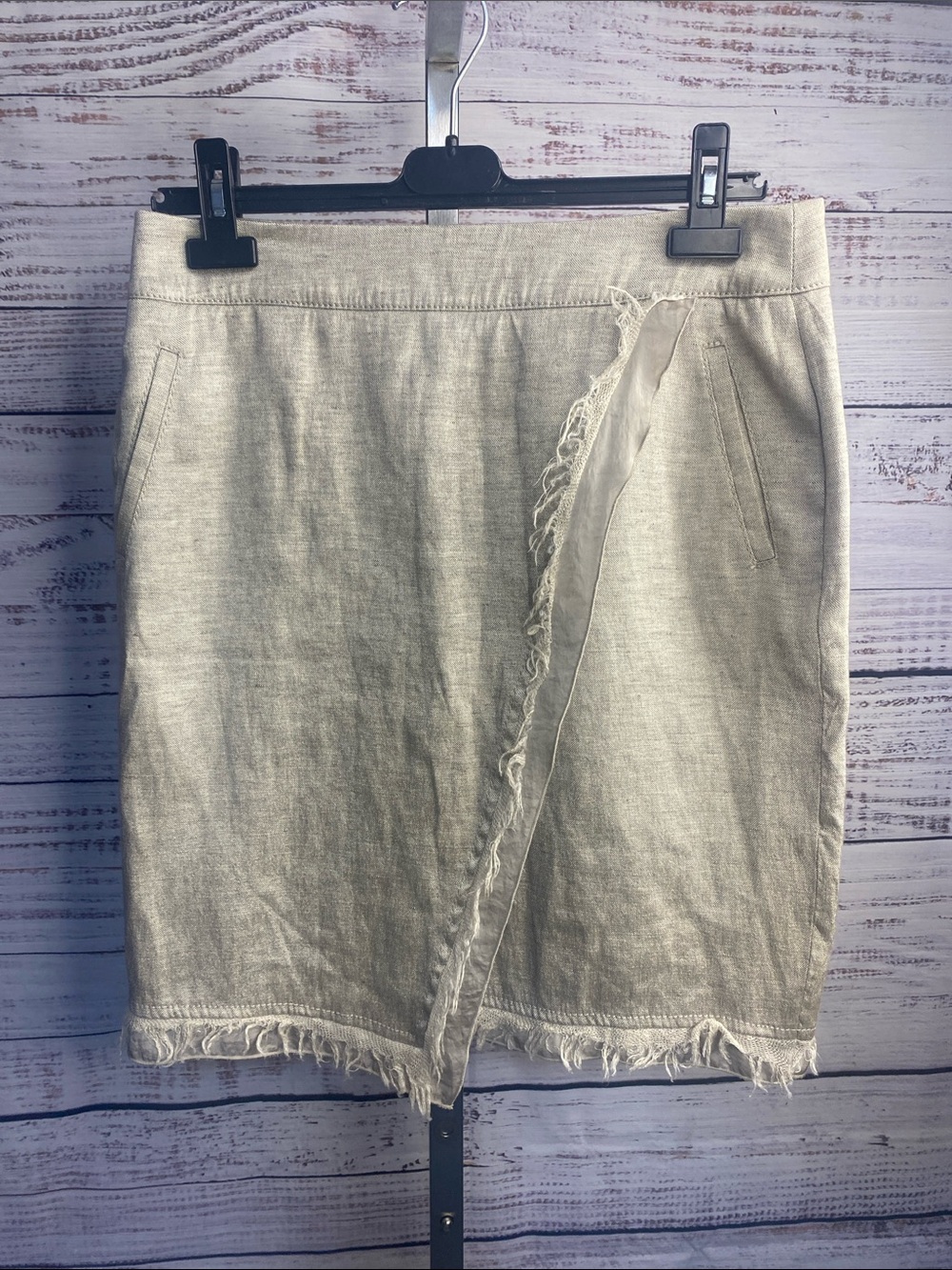 Bandolera Neutral Frayed Edge Linen-Blend Skirt - Classic Casual